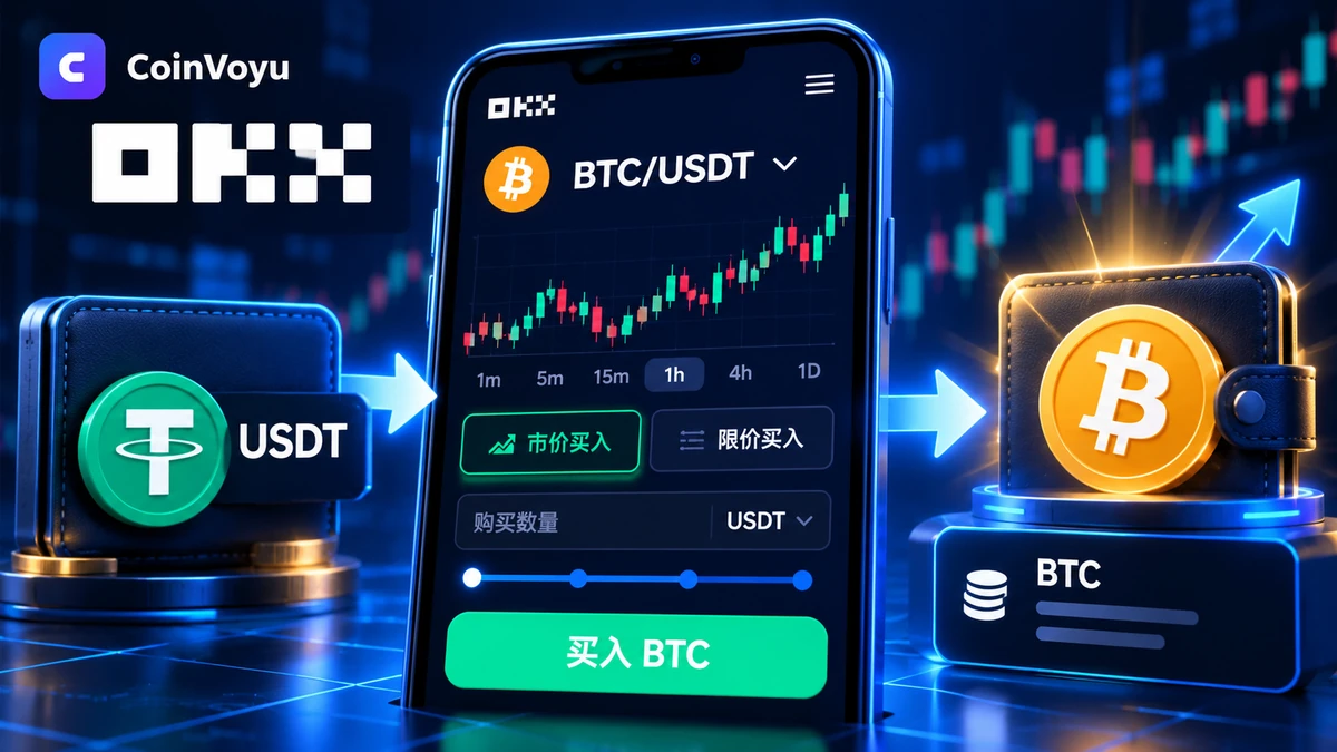OKX 怎么买 BTC？用 USDT 现货买 Bitcoin 完整教程封面图