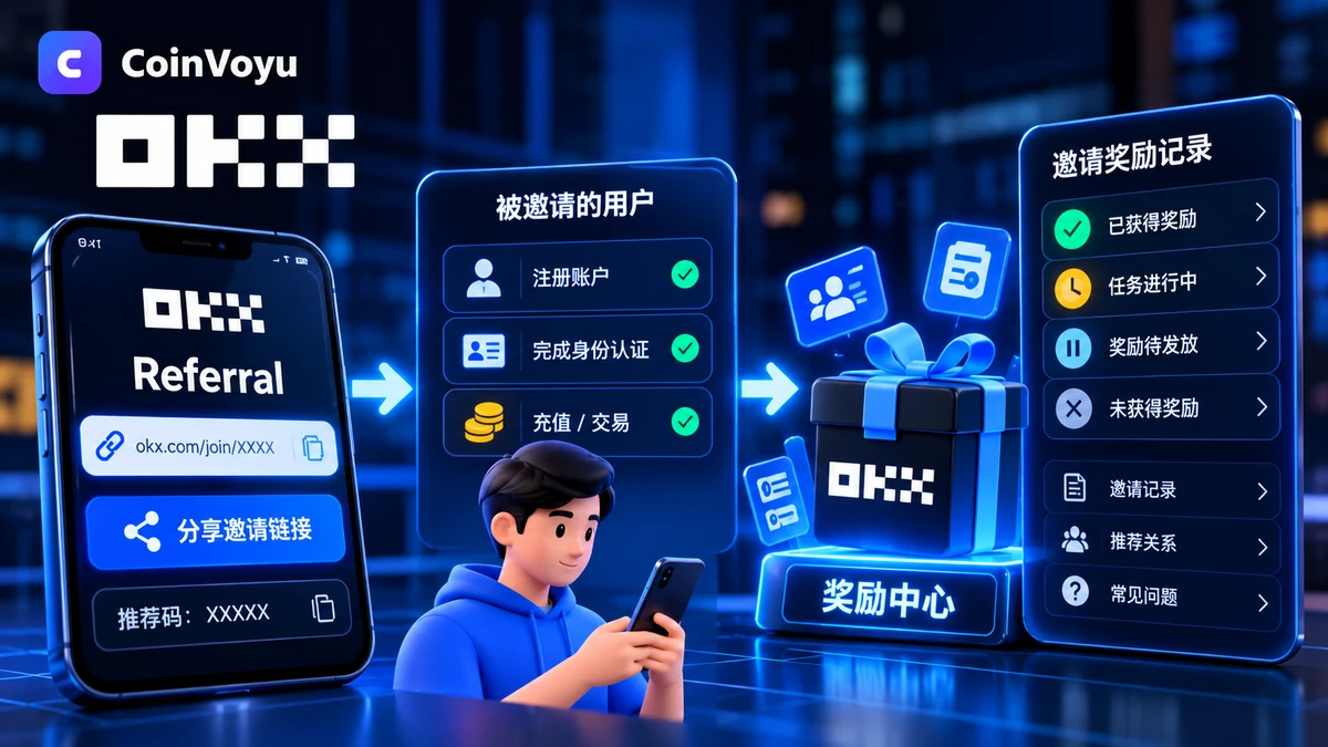 OKX 邀请奖励在哪里看？推荐关系、奖励不到账与返佣区别封面图