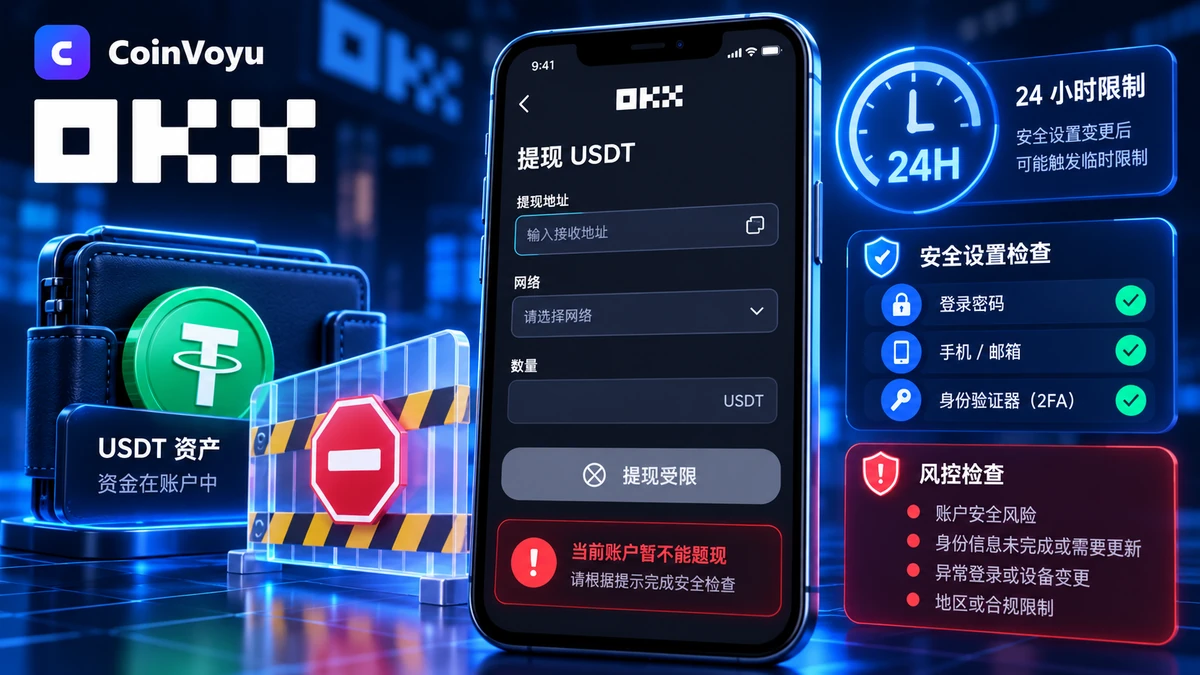 OKX 为什么不能提现?24 小时限制、风控与按钮灰色排查封面图
