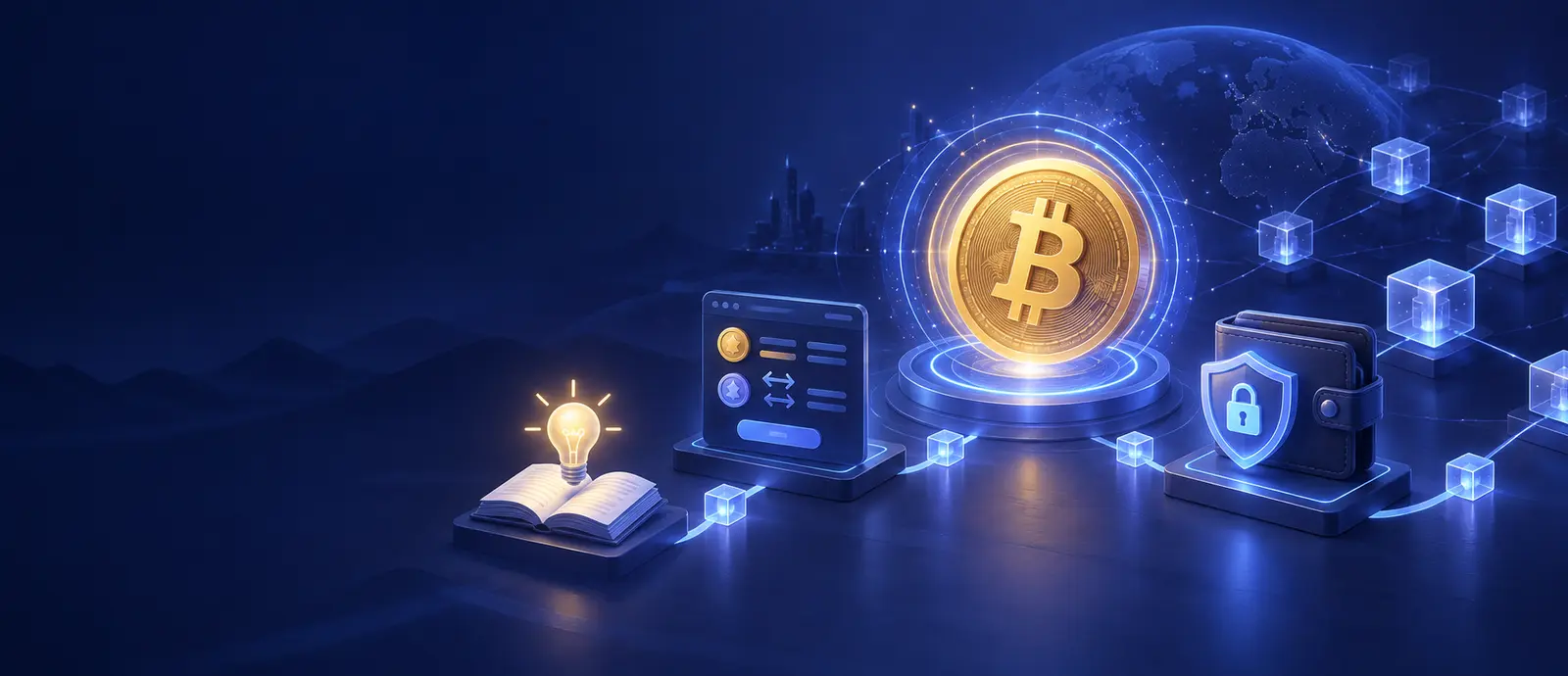 从认识 Bitcoin、使用交易所到保护数字钱包的加密货币新手学习场景